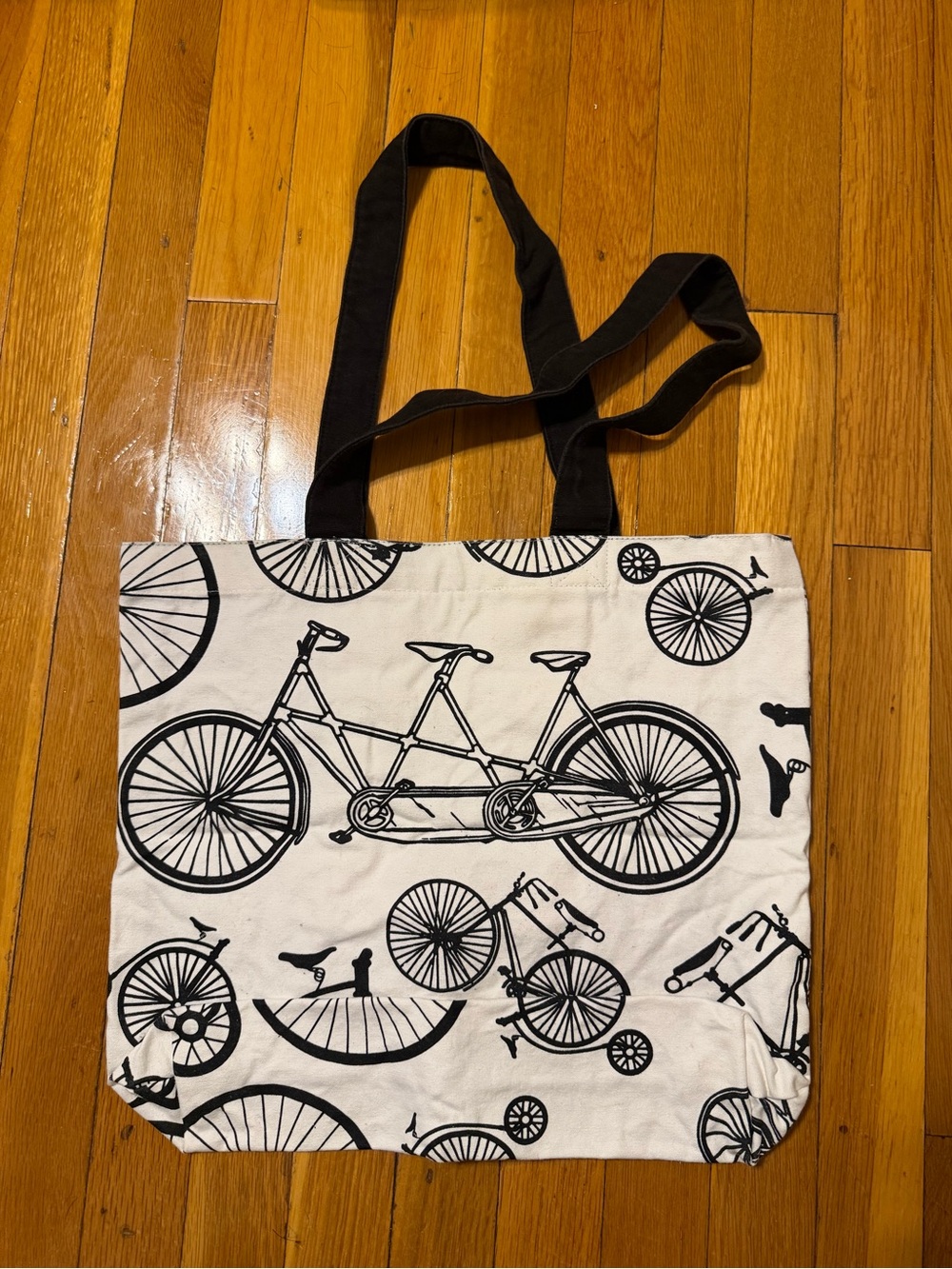 Bicycle Print Canvas Tote Bag in Black and White
